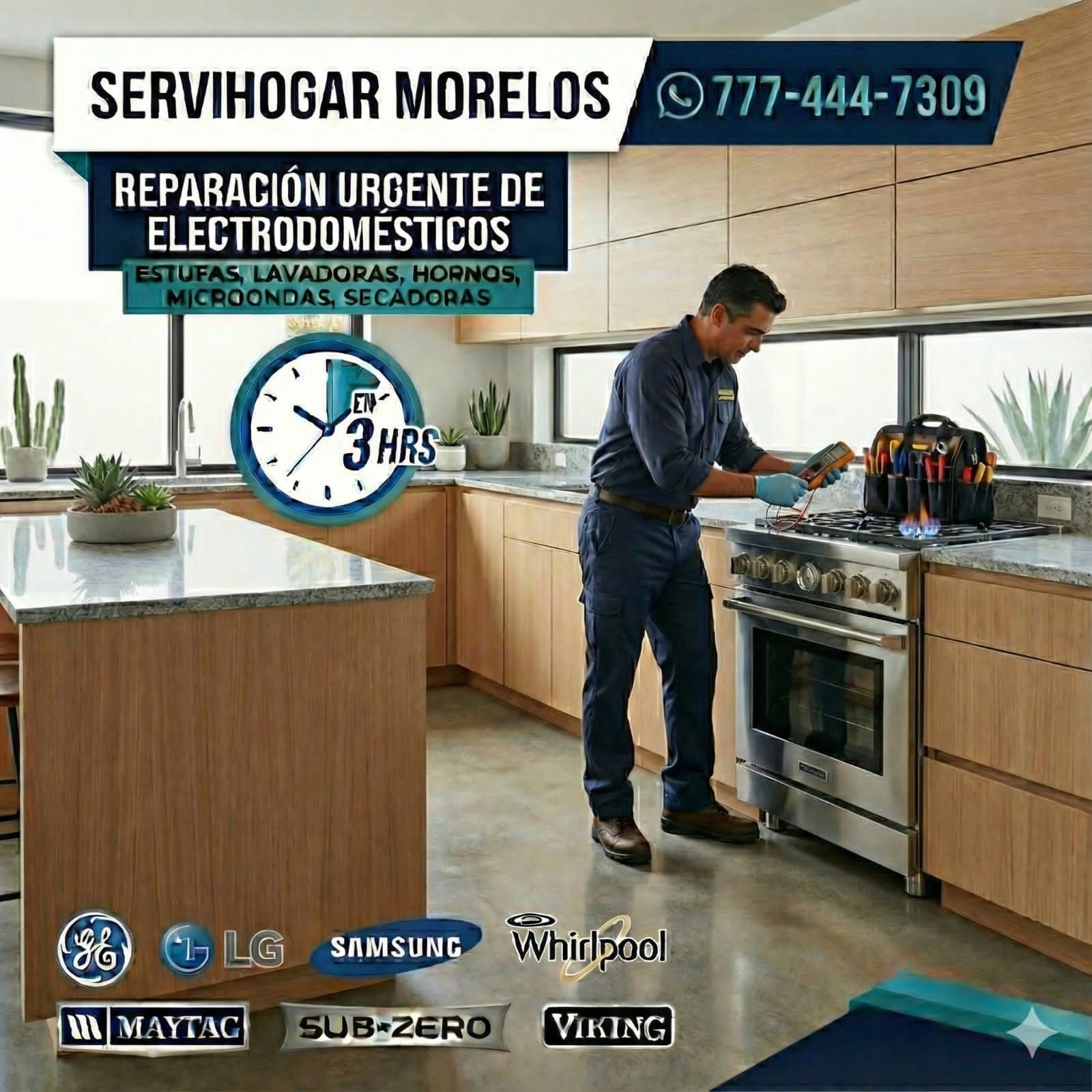 Técnico realizando diagnóstico de electrodoméstico en cocina moderna